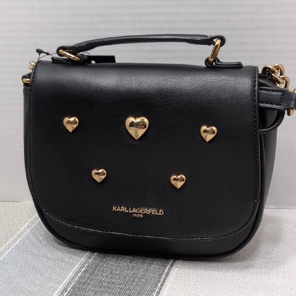 Karl Lagerfeld Paris Saddle Heart Studded Crossbody